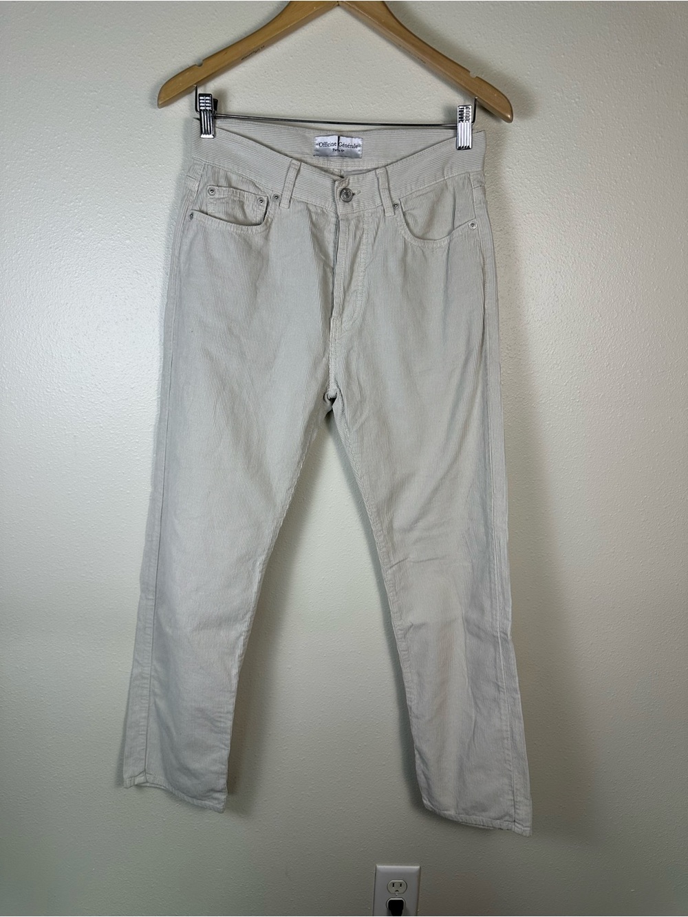 OFFICINE‎ GENERALE Women 27 Minimalist Corduroy Cream Straight-Leg Pants